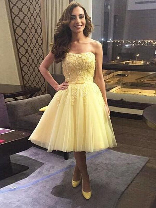 Bridelily A-Line Tulle Sweetheart Sleeveless Short/Mini With Applique Prom Dresses - Prom Dresses