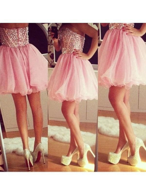 Bridelily A-Line Tulle Sweetheart Sleeveless Short/Mini With Beading Dresses - Prom Dresses