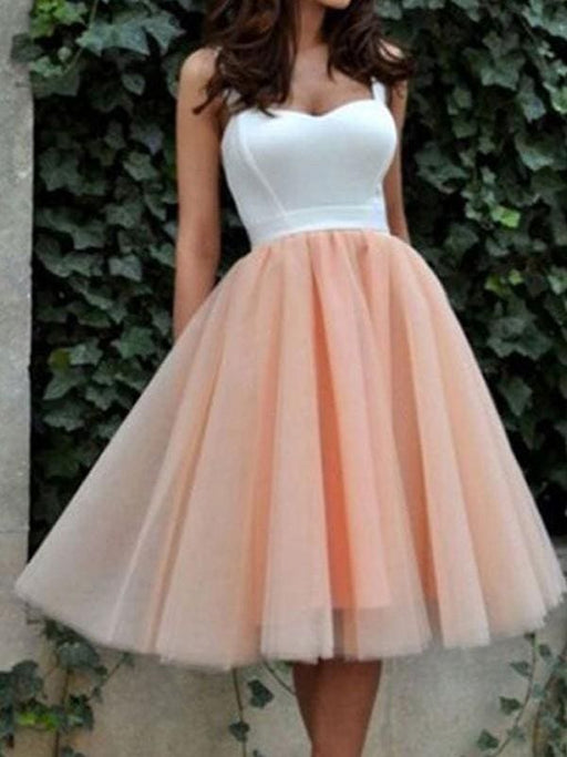 Bridelily A-Line Tulle Sweetheart Sleeveless Short/Mini With Ruffles Dresses - Prom Dresses