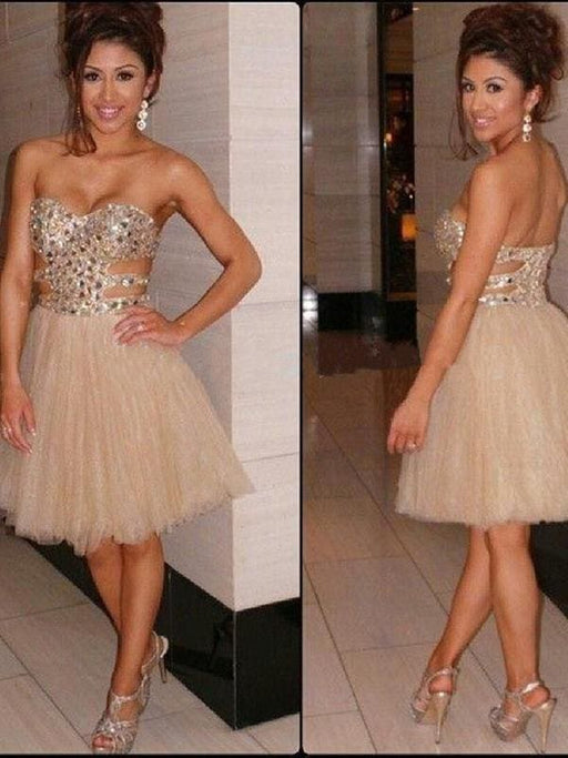 Bridelily A-Line Tulle Sweetheart Sleeveless Short/Mini With Sequin Dresses - Prom Dresses