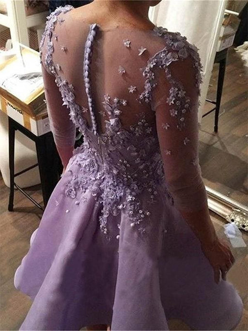 Bridelily A-Line V-neck 3/4 Sleeves Knee-Length With Applique Organza Dresses - Prom Dresses
