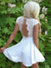 Bridelily A-Line V-neck Lace Satin Short Sleeves Short/Mini Dresses - Prom Dresses
