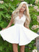 Bridelily A-Line V-neck Lace Satin Short Sleeves Short/Mini Dresses - Prom Dresses