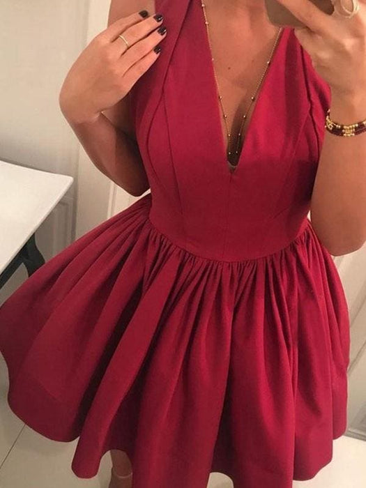 Bridelily A-Line V-neck Satin With Ruched Sleeveless Short/Mini Dresses - Prom Dresses