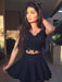 Bridelily A-Line V-Neck Sleeveless Lace Satin Two Piece Short/Mini Dresses - Prom Dresses
