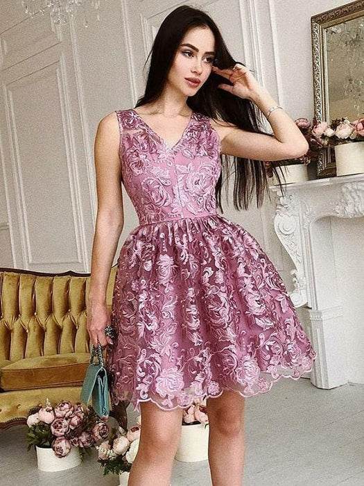 Bridelily A-Line V-Neck Sleeveless Organza With Ruched Short/Mini Dresses - Prom Dresses