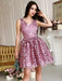 Bridelily A-Line V-Neck Sleeveless Organza With Ruched Short/Mini Dresses - Prom Dresses