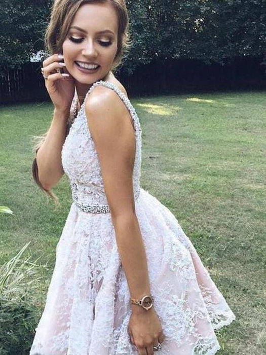 Bridelily A-Line V-neck Sleeveless Tulle With Applique Short/Mini Dresses - Prom Dresses