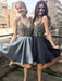 Bridelily A-Line With Beading V-neck Satin Sleeveless Short/Mini Dresses - Prom Dresses