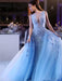 Bridelily Ball Gown Sleeveless Scoop Sweep/Brush Train With Applique Tulle Dresses - Prom Dresses