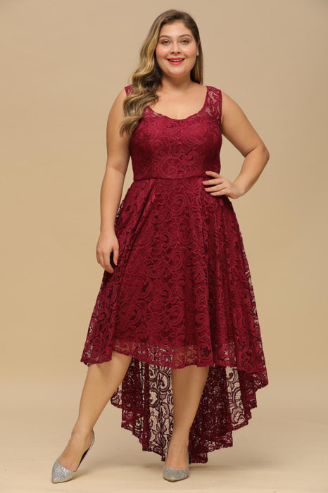 Bridelily Beautiful A-line Crew Hi-lo Lace Dresses - Burgundy / S - lace dresses