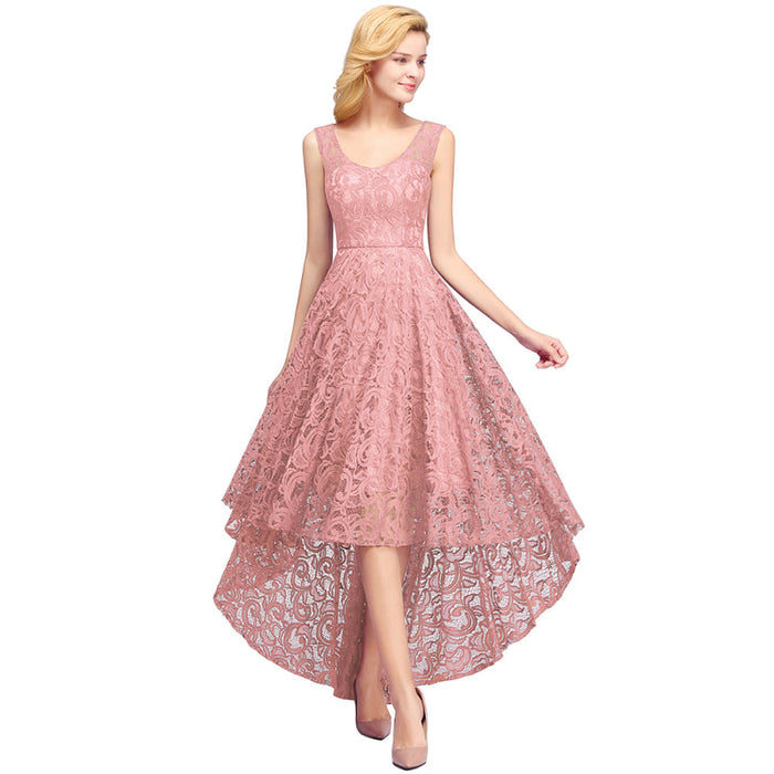 Bridelily Beautiful A-line Crew Hi-lo Lace Dresses - Dusty Pink / S - lace dresses