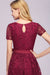 Bridelily Burgundy Short Sleeves Flower Lace V-neck Dresses with Sash - lace dresses