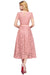 Bridelily Burgundy Short Sleeves Flower Lace V-neck Dresses with Sash - lace dresses