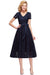 Bridelily Burgundy Short Sleeves Flower Lace V-neck Dresses with Sash - Navy Blue / S - lace dresses