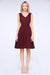 Bridelily Elegant Lace V-Neck Short Burgundy Chiffon Bridesmaid Dress with Ruffle