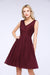 Bridelily Elegant Lace V-Neck Short Burgundy Chiffon Bridesmaid Dress with Ruffle