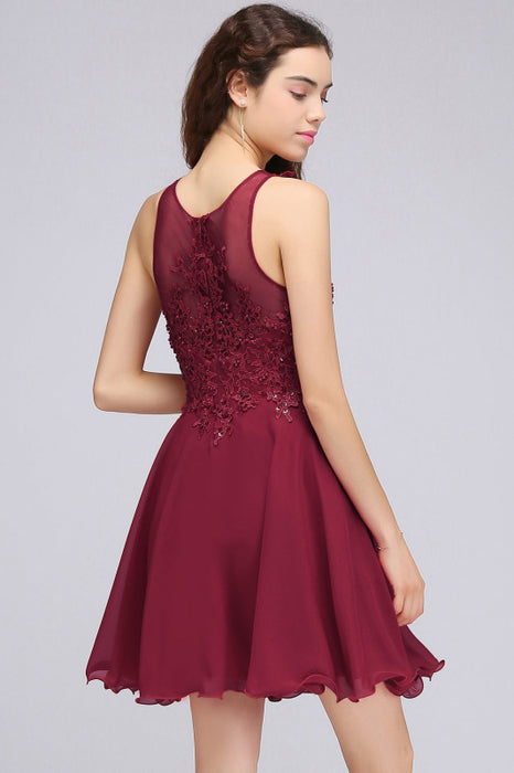 Bridelily Lovely Lace Short Burgundy Bridesmaid Dress with Appliques