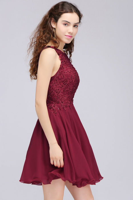 Bridelily Lovely Lace Short Burgundy Bridesmaid Dress with Appliques