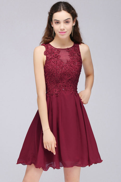 Bridelily Lovely Lace Short Burgundy Bridesmaid Dress with Appliques