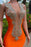 Bright Orange V Neck Sleeveless Mermaid Prom Dress with Appliques