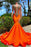 Bright Orange V Neck Sleeveless Mermaid Prom Dress with Appliques