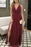 Burgundy Chiffon Prom Dress With V-Neck and Slit