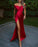 Burgundy Front Split Mermaid Off-The-Shoulder Evening Dress With Sweetheart