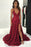 Burgundy Lace V-Neck Prom Dress