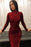 Burgundy Long Sleeves High Collar Prom Dress with Sequins