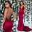 Burgundy Mermaid Lace Prom Dress Long