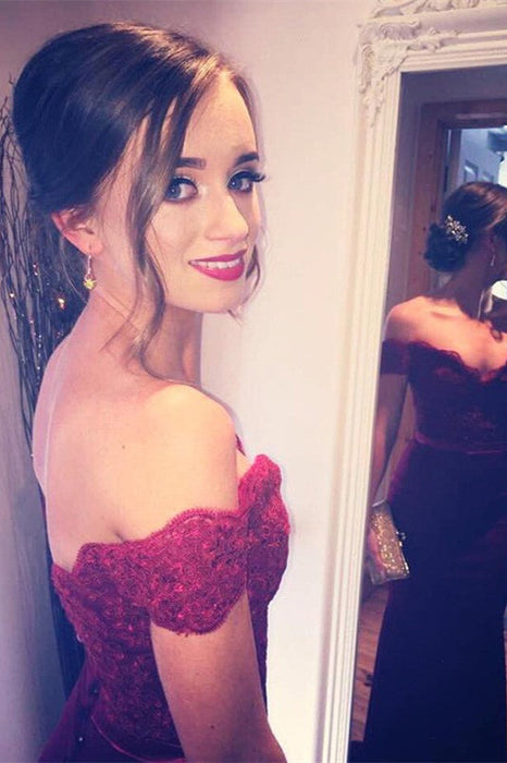 Burgundy Off-the-Shoulder Mermaid Prom Dress