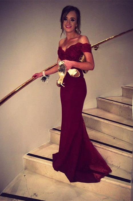 Burgundy Off-the-Shoulder Mermaid Prom Dress