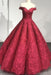 Burgundy Off the Shoulder Puffy Prom Lace Wedding Dresses Quinceanera Dress - Prom Dresses