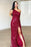 Burgundy One-Shoulder Backless Mermaid Evening Dress with Split