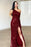 Burgundy One-Shoulder Backless Mermaid Evening Dress with Split