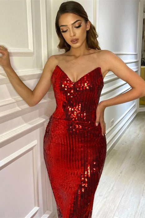 Burgundy Prom Dress, V-Neck Sequins, Mermaid