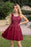 Burgundy Short Formal Gown Lace Applique V Neck Homecoming Dresses - Burgundy / US 2 - Prom Dresses