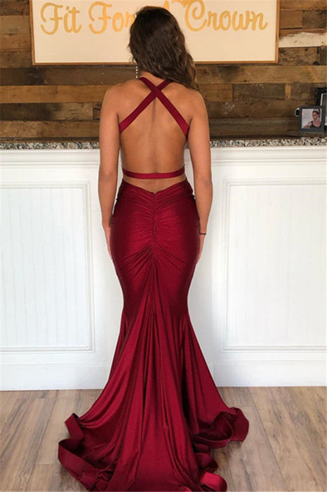 Burgundy Sleeveless Mermaid Prom Dress