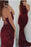 Burgundy Sleeveless Sequined Mermaid Prom Dress