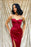 Burgundy Spaghetti-Straps Beaded Front Split Mermaid Evening Dress