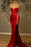 Burgundy Spaghetti-Straps Mermaid Prom Dress with Split and Beadings