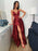 Burgundy Spaghetti-Straps Prom Dress with Slit