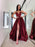 Burgundy Spaghetti-Straps Prom Dress with Slit