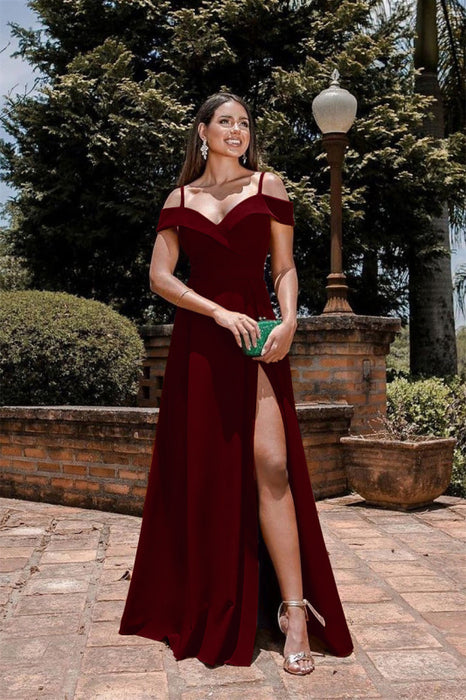 Burgundy Sweetheart Sequins Prom Dress with Front Split and Spaghetti-Straps