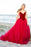 Burgundy Tulle V-Neck Prom Dress Velvet