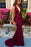 Burgundy V-Neck Sleeveless Prom Dress