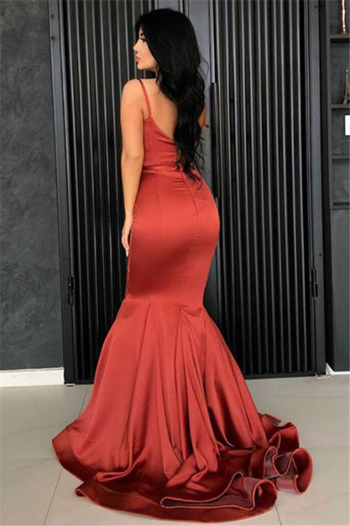 Burnt Orange Long Mermaid Prom Dress