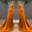 Burnt Orange Long Sleeves Mermaid Prom Dress with Beads