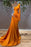 Burnt Orange Long Sleeves Mermaid Prom Dress with Beads